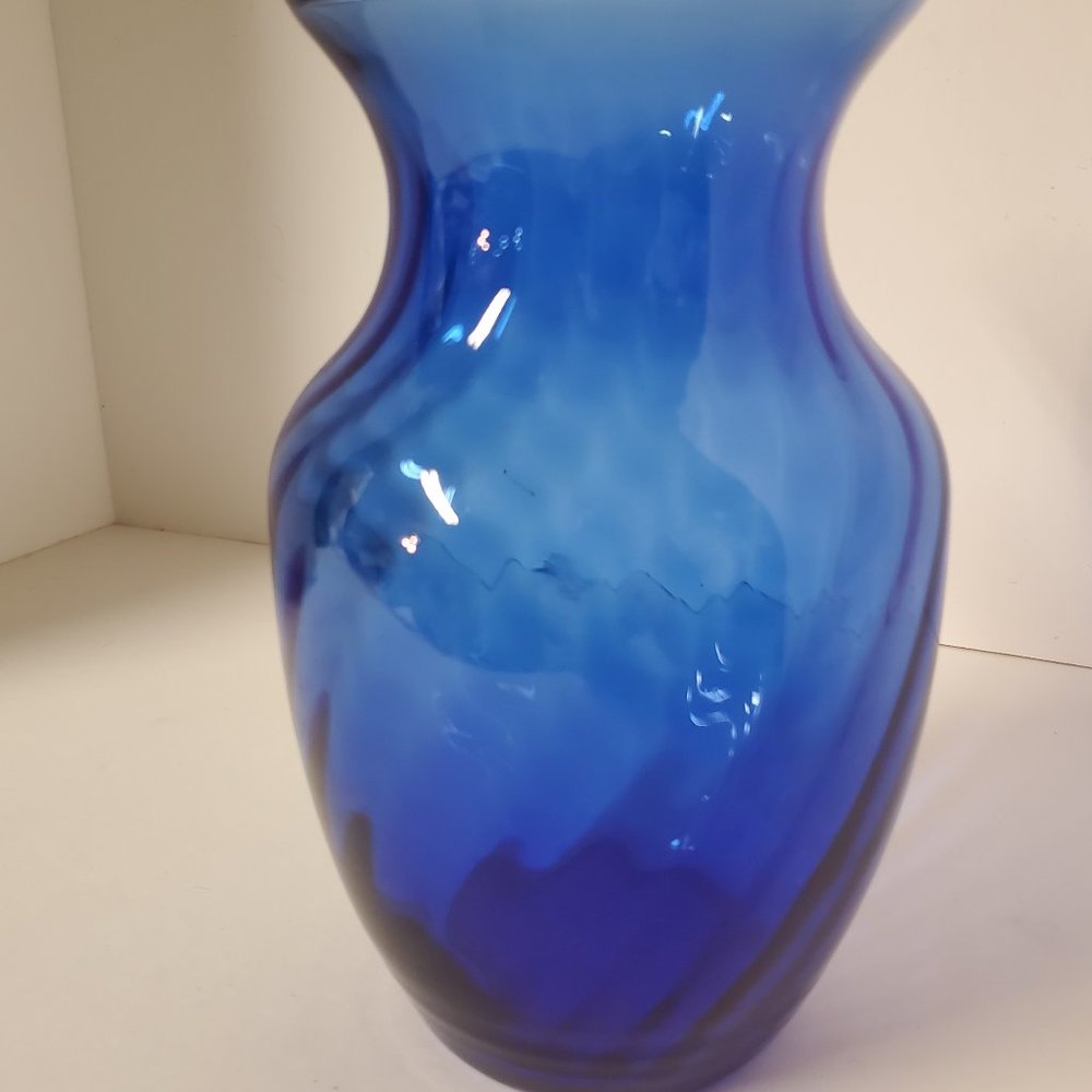 Vintage 7 3/4" Tall Cobalt Blue Vase, Beautiful Swirl Design with a Flared Top